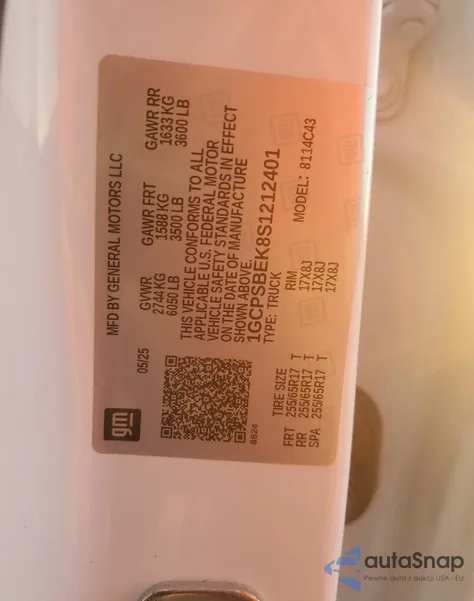 2025 Chevrolet Colorado from USA, damaged, VIN 1GCPSBEK8S1212401